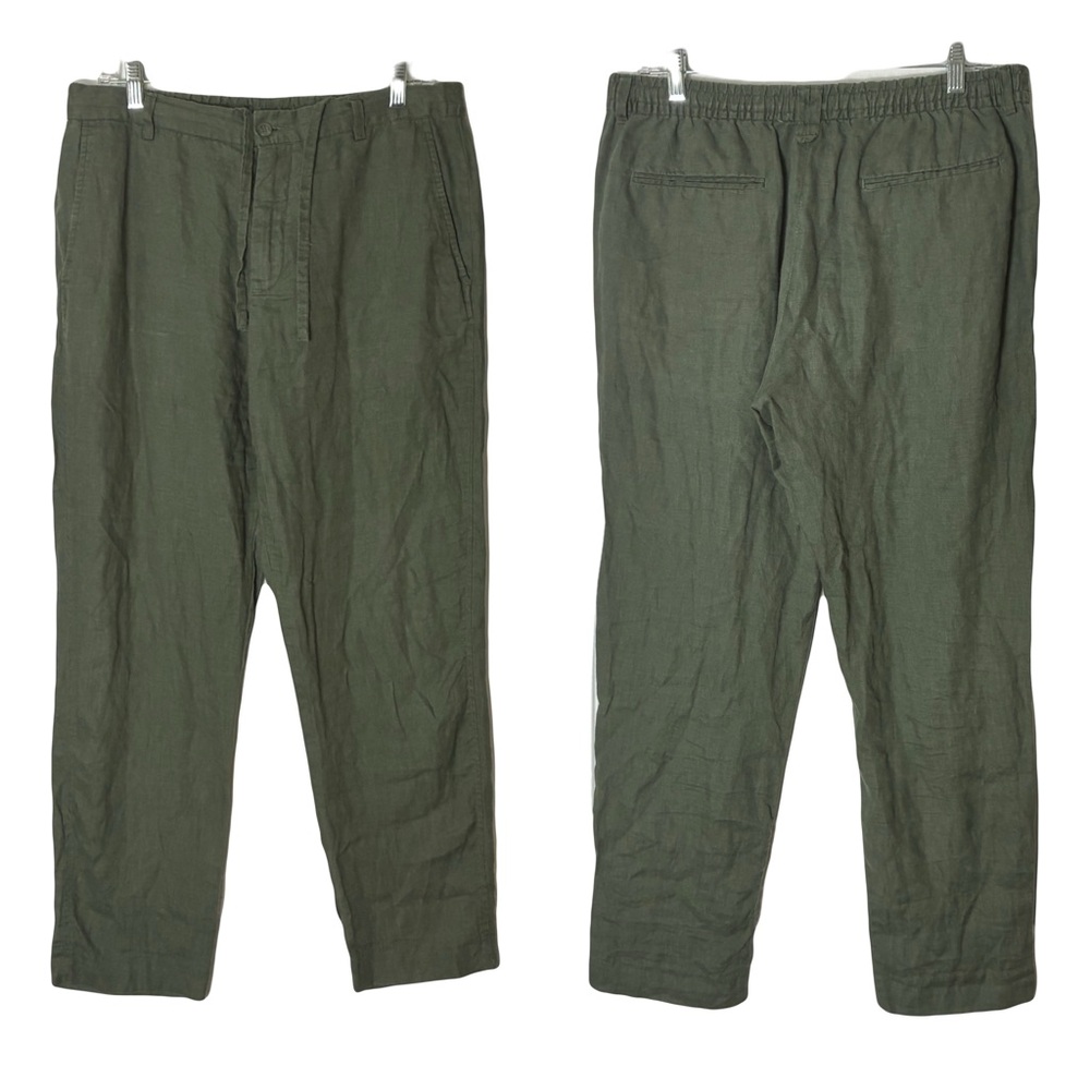 Zara Green Linen Pants Mens L Straight Leg Casual Beachy Summer Staple Classic